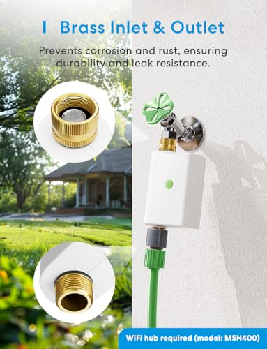 meross WiFi Water Timer for Garden Hose, Brass Inlet & Outet, Rain Skip - color: White, size: Timer without Hub
