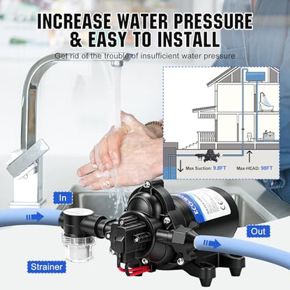 ECO-WORTHY RV Fresh Water Pump 12V DC 3.5GPM 45PSI with Pressure Switch, 12Volt Self Priming Water Pressure Diaphragm Pump On demand for RV Yacht Camper Sprayer Food Truck Black - color: Black 4