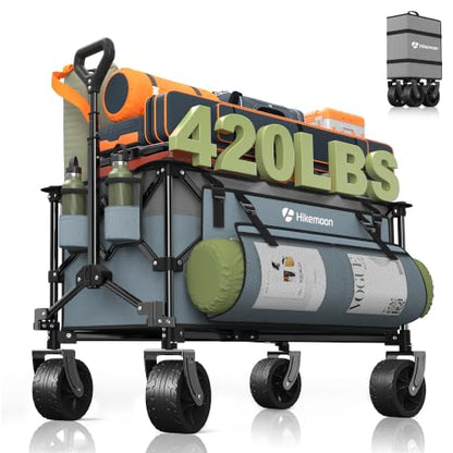 HIKEMOON 150L Collapsible Wagon Compact, Big Wheels, 420LBS Blue & Grey - color: Blue & Grey