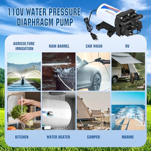 YOUNGTREE 110V AC Fresh Water Pressure Transfer Pump 5.5GPM 70PSI 110Volt On Demand Self-priming Diaphragm Water Pump with Pressure Switch for RV Garden Irrigation Home Car Washing Rain Barrel - size: 5.5GPM-70PSI-110V