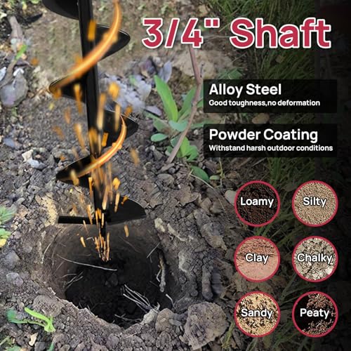 DC HOUSE 1500W Electric Post Hole Digger Earth Auger Hole Digger Digging Tools Auger with 6" Digging Bit Set with Reverse Function, Prune Farmland and Garden - size: 6" Bit Set