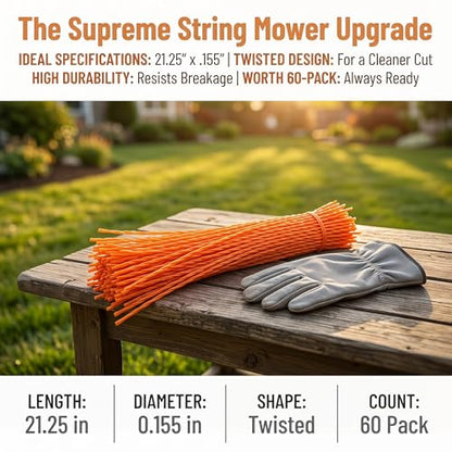 60 Pack 21884 String Trimmer Line Replacement, 21.25" x .155"