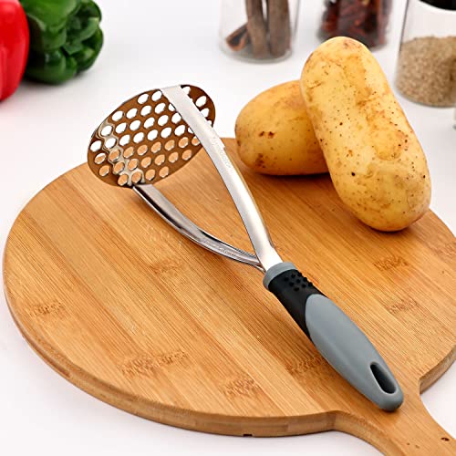 Joyoldelf Heavy Duty Potato Masher, Stainless Steel Integrated Masher Kitchen Tool & Food Masher/Potato Smasher with Non-slip Handle, Perfect for Bean, Vegetable, Fruits, Avocado, Meat - color: grey-black