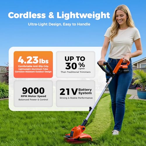 Weed Wacker Eater Battery Powered Cordless Ergonomic Small Yards & Seniors