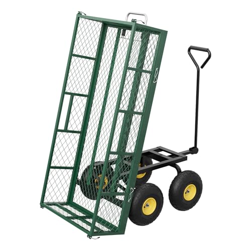 Garvee 900 lbs Steel Garden Dump Cart with Removable Sides, Convert to Flatbed, Heavy Duty Yard Cart with 180°Rotating Handle & 10" All Terrain Wheels, Utility Dump Wagon for Lawn Farm Backyard - color: Green