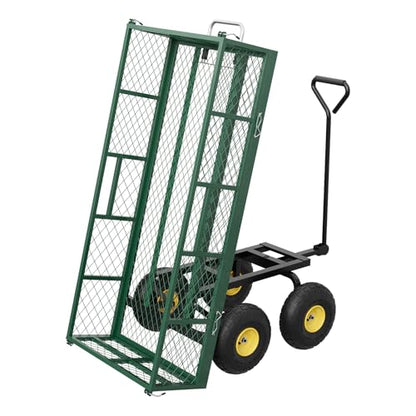 Garvee 900 lbs Steel Garden Dump Cart with Removable Sides, Convert to Flatbed, Heavy Duty Yard Cart with 180°Rotating Handle & 10" All Terrain Wheels, Utility Dump Wagon for Lawn Farm Backyard - color: Green