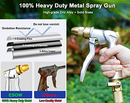 ESOW Heavy Duty Metal Garden Hose Nozzle, High Pressure Water Hose Nozzle with 4 Spray Patterns Rotating, Ideal for Outdoor Lawn & Garden Watering, Car & Pet Washing, Silver - color: Silver