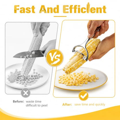 2Pcs Upgraded Corn Peeler, Stainless Steel Corn on the Cob Stripper Tool, Ergonomic Non-Slip Handle, Smooth Corn Kernel Cutter for Kitchen, Meal Prep, Gift for Cooking Lovers