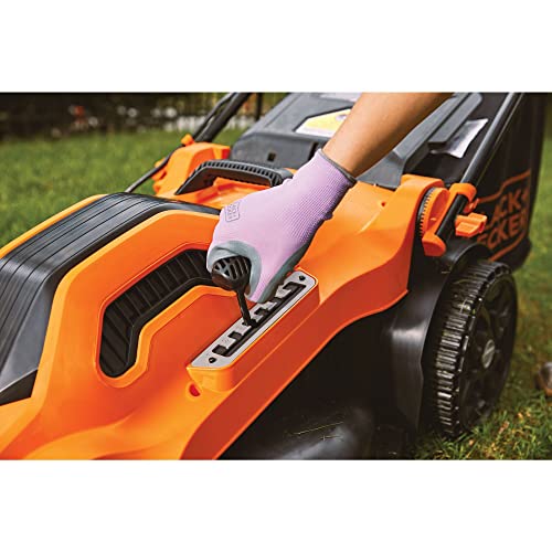 BLACK+DECKER Electric Push Lawn Mower, Corded, 13 Amp, 20-Inch Cutting Deck, 6 Setting Height Adjustment, Compact Storage, Collection Bag (BEMW213)