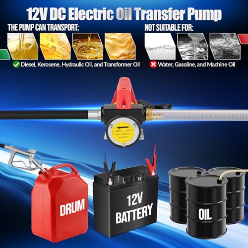 12V Diesel Transfer Pump Kit, 11.9 GPM Electric Fuel Pump with Nozzle Hoses