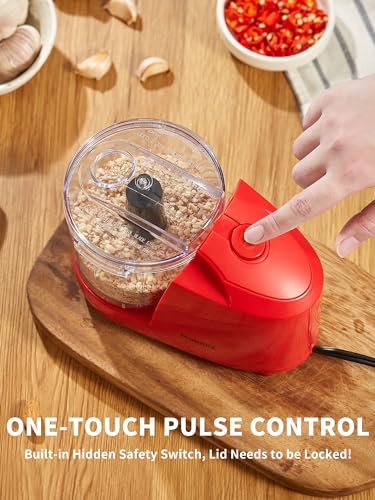 1.5-Cup One-Touch Electric Food Chopper, 100W Mini Food Processor Meat Grinder, Mix, Chop, Mince and Blend Vegetables, Fruits, Nuts, Meats, Stainless Steel Blade (Red) - color: Red