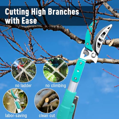 Altdorff Tree Pruner Extendable, Tree Trimmers Long Handle Pruner, Extra Length to 10ft, Telescopic Pole Pruner with Rotate Head, Smooth Clean Cut, Ideal For Removing High Branches and Fruit Picking