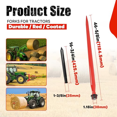 47" 3 Point Hitch Adapter & Hay Bale Spear Fit for Category 1 Tractors W/2 Stabilizers Bale Spear 2" Receiver Loading 1-7/8" Gooseneck Ball Drawbar Hay Quick Hitch Attachment-Red 1200 LBS