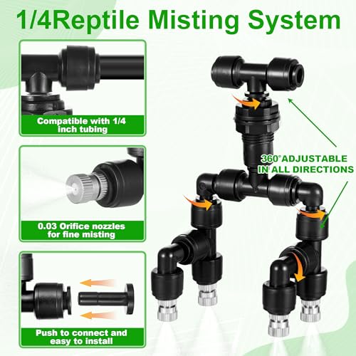 15 Pack Four-Head 1/4 Reptile Mister Nozzles Kit,Reptile Misting - size: Four-Head