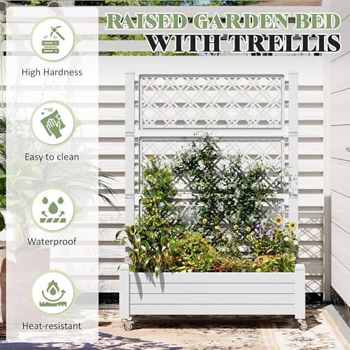 Trellis Raised Garden Bed, Self-Watering Planter Box, White - color: Medium Ashen, size: 61.2" H