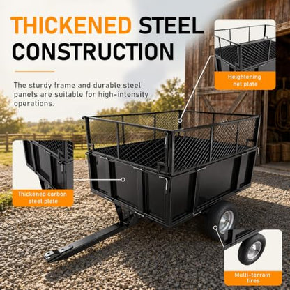 1000LBS Heavy Duty Utility Dump Trailer, 25 Cu.Ft ATV Trailer Dump Cart