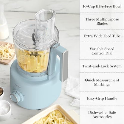 Martha Stewart 10 Cup Food Processor & Electric Chopper, One Touch Pulse - color: Sky Blue
