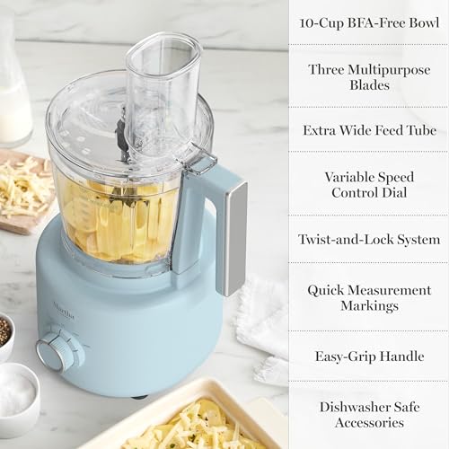 Martha Stewart 10 Cup Food Processor & Electric Chopper, One Touch Pulse - color: Sky Blue