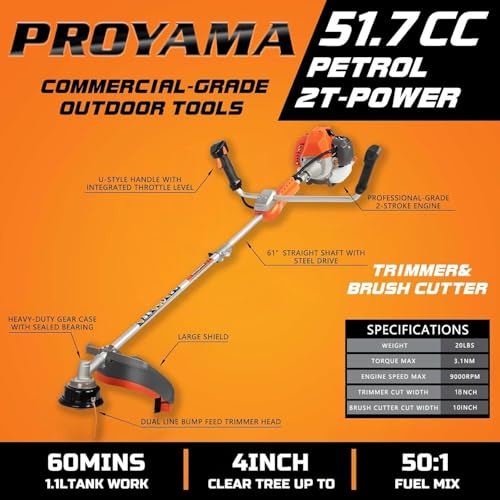 PROYAMA 51.7cc Gas Powered Weed Eater Trimmer, Heavy Duty Brush Cutter - size: 51.7cc
