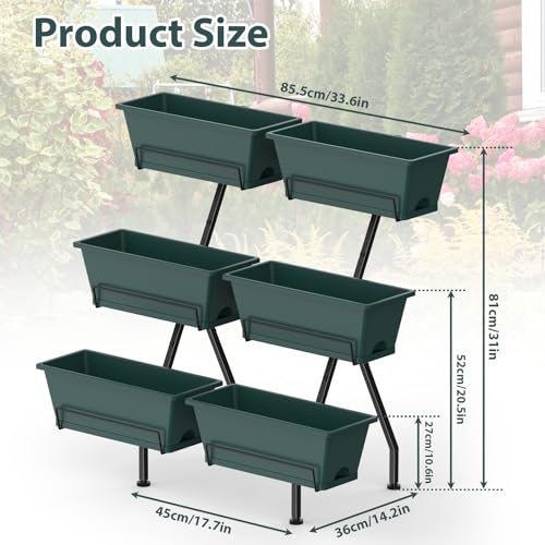 3-Tier Vertical Garden Planter with 6 Boxes, 31" Tall Raised Garden Bed - color: Green, size: 3-Tier