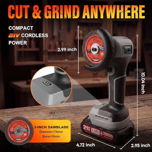 TEENO Cordless Angle Grinder 3", 21V Mini Cut-Off Tool, LCD Display, Gray - color: Grey