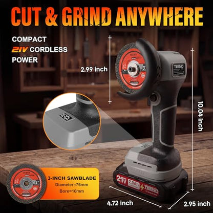 TEENO Cordless Angle Grinder 3", 21V Mini Cut-Off Tool, LCD Display, Gray - color: Grey