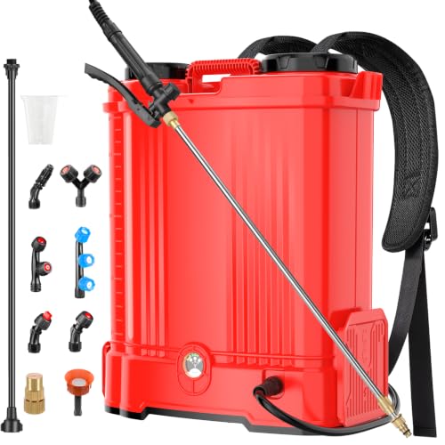 Battery Powered Backpack Sprayer for Milwaukee M18 Battery, 5.3 Gallon, 100 PSI Electric Weed Sprayer, Yard Graden Sprayer with Telescopic Wand, 7 Nozzles, Backpack Sprayer 18v (Battery Not Included) - color: red