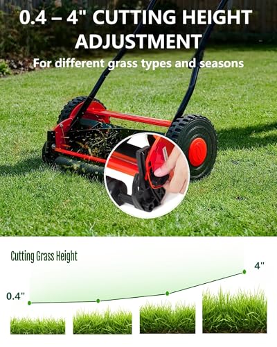 16-Inch Hand Push Reel Lawn Mower, 5-Blade Manual Push Lawnmower