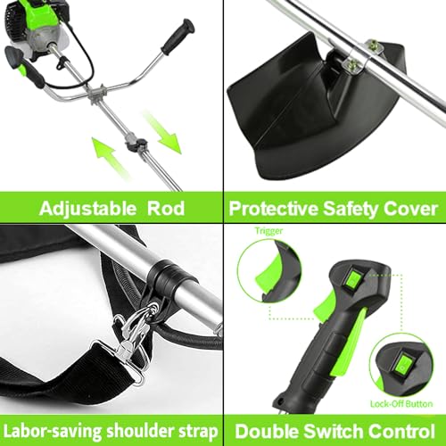 Gas Powered Weed Wacker 4 in 1, 58cc Brush Cutter, String Trimmer, Green - color: Green