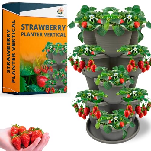 SunVara Strawberry Planter Vertical Gardening Stackable Planter Strawberry Tower 5 Tier Herb Outdoor Indoor
