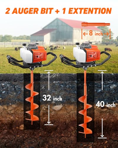 NEO-TEC 72CC Post Hole Digger Gas Powered Auger with 6"10" Bits & 1 Ext Bar - size: 72CC+6"+10"+1 Extension