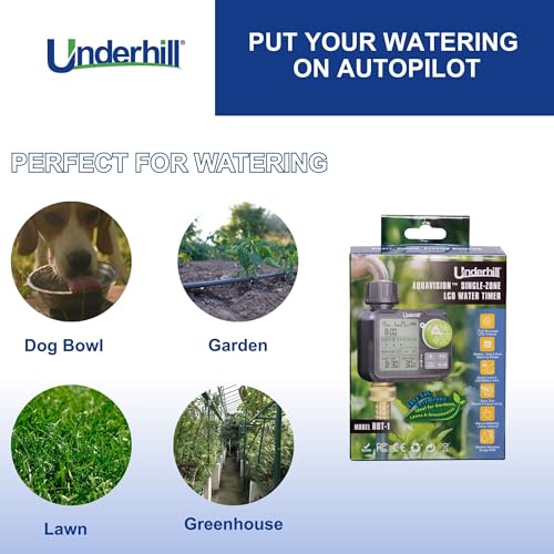 Underhill AquaZone Digital Hose Timer – Automatic Garden Water Timer with LCD Display, Programmable Irrigation Controller for Sprinklers, Drip Systems & Garden Hose Faucets - color: Black