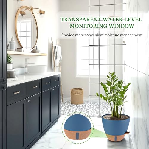 2 Pack 10 inch Plant Pots, Plastic Self Watering Planters - color: Navy Blue, size: 10 inches