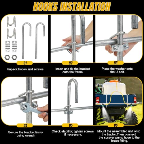 6 Nozzles Foldable Sprayer Boom Kit with 2 Heavy Duty Hooks, Large Coverage Sprayer for ATV/UTV, Adjustable Spray Patterns, Universal Components