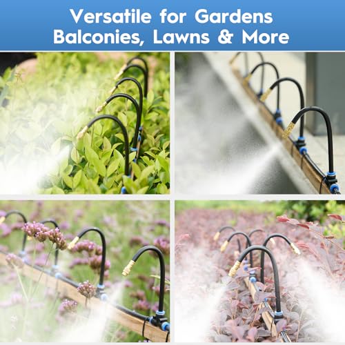 360° Automatic Drip Irrigation Kit - 5/16'' Tubing, Adjustable Universal Spray Nozzle, Copper Atomizing System for Garden/Lawn/Greenhouse - Multi-Directional Rotation, Quick Connectors, 82FT - size: 82FT