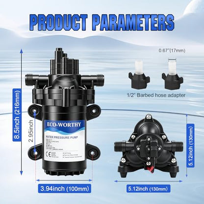 ECO-WORTHY RV Water Pump 12Volt 3.5GPM 50PSI 12V Fresh Diaphragm Pump with Pressure Switch and Self-Priming for RV Yacht Garden Sprayer Food Truck - color: Black 2