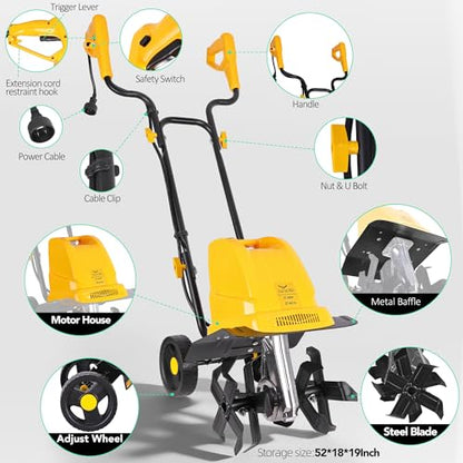 IncwBo 12'' 15-AMP Electric Roto Tiller Cultivator for Gardening Cored - size: 15 AMP-12 INCH