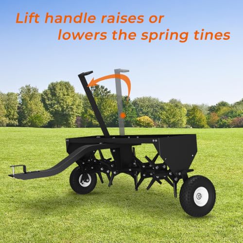 MOUMON 48.5” Tow Behind Lawn Aerator, Tow Behind Plug Aerator with 32 Tines