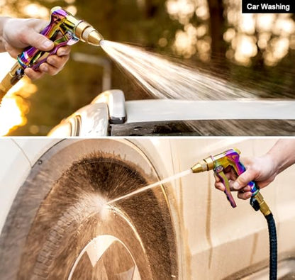 ESOW Heavy Duty Hose Nozzle, High Pressure Metal, 4 Patterns, Rainbow - color: Rainbow