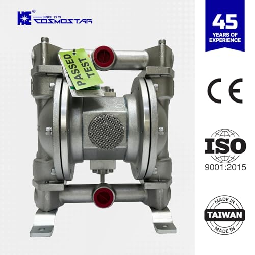 COSMOSTAR D0903 3/4" Double Air Diaphragm Pump, Aluminum Body, Teflon Ball, seat and Diaphragm, Pump Muffler, Pump, Chemical Pump, Waste Oil Pump, Pneumatic Oil Pump, Diaphragm Pumps - size: D0903 3/4" Aluminum