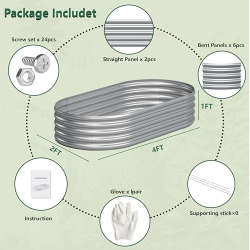 2PCS 4x2x1FT Galvanized Metal Raised Garden Bed,Outdoor Planter Box for Vegetables - size: 4x2x1(2PCS)