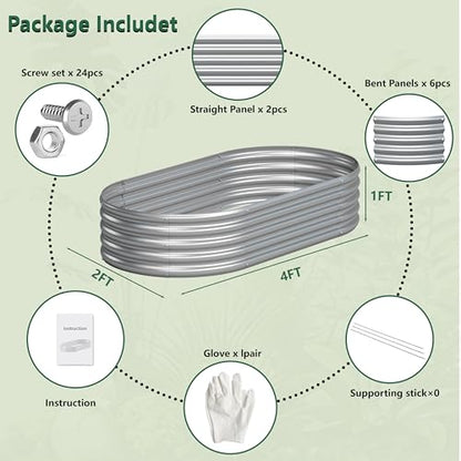 2PCS 4x2x1FT Galvanized Metal Raised Garden Bed,Outdoor Planter Box for Vegetables - size: 4x2x1(2PCS)