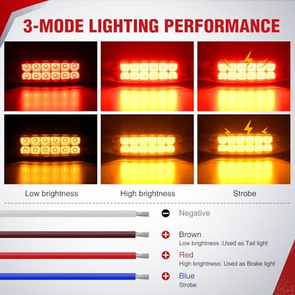 Nilight 6.3" Amber Red Rectangle Side Marker Light with High Low Strobe - color: Amber Red 6.3" 20Pcs