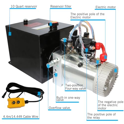 Hydraulic Power Unit,10 Quart Double Acting Metal Reservoir Pump - size: 10 Quart Double