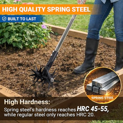 66in Rotary Cultivator Garden Tool with Tempered Spring Steel Tines - color: Black