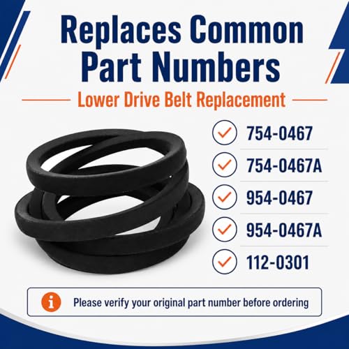 1pack 954-0467A 754-0467 Lower Drive Belt, 5/8" x 91" Lawn Mower Transmission Drive Belt Replacement Compatible with MTD Cub Cadet LTX1040, Troy-Bilt Bronco, Craftsman LT2000, Toro LX420 LX460
