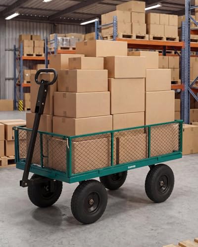 Garvee Versatile Outdoor Utility Cart-1000LBS Heavy-Duty, 13" All-Terrain Pneumatic Tires, Vehicle-Connectable, Easy Maneuverable Lawn Cart with Removable Mesh Panels for Gardening & Landscaping,Green - color: Green