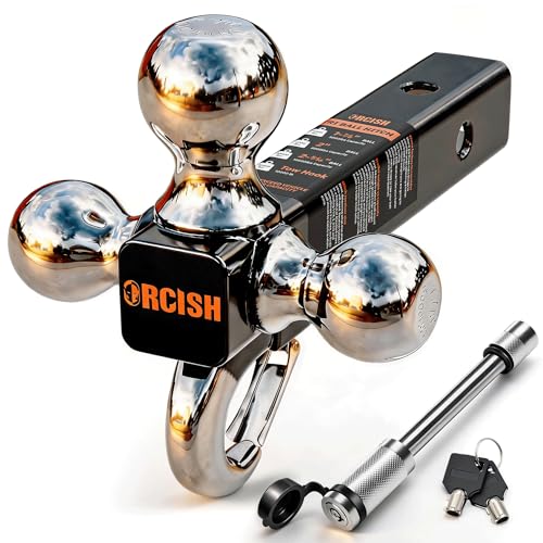 ORCISH Tri-Ball Trailer Hitch Mount with Tow Hook & Lock for 2" Receiver - color: 2"-Standard Plus-Chrome