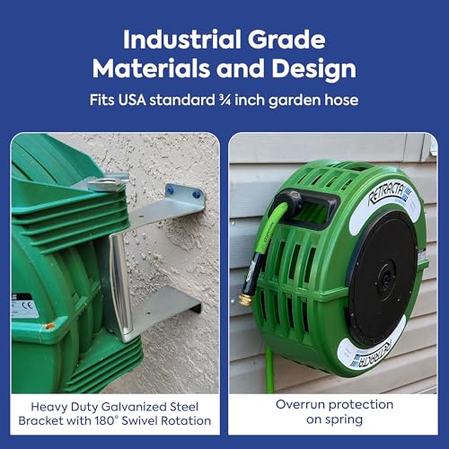 Macnaught Retractable Garden Hose Reel, 82 Ft Water Hose Reel Heavy Duty Retractable Hose with Metal 180° Swivel Rotation Bracket for Wall Mount - Green - color: Green, size: 82ft