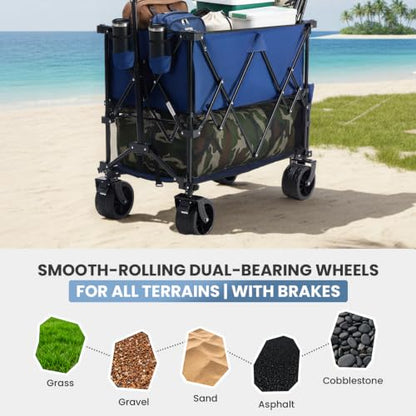 DUMOS Double Decker Wagon 440LBS, Collapsible Folding Beach Wagon 400L - color: Blue, size: 400L